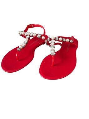 Stuart Weitzman Goldie Jelly Sandals Red Size 8 Crystal Bead
